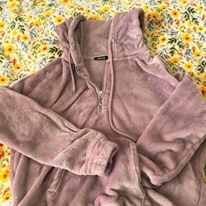 dusty pink quarter zip hood
